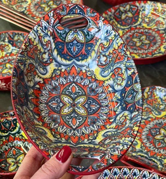 Салатник з ручками 23*15*7см, 500мл Olens "Мальований червоний", 8030-463 8030-463 фото