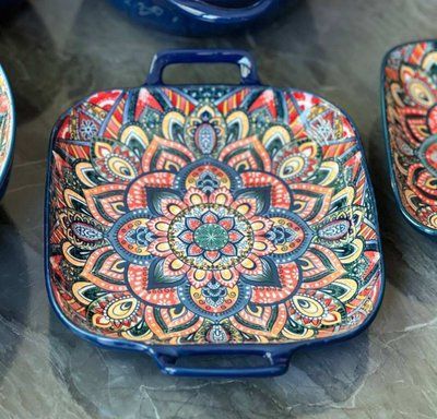Салатница с ручками 23см&times;18,5см&times;4см Olens &laquo;Рисованная синяя&raquo;, 8030-449 8030-449 фото