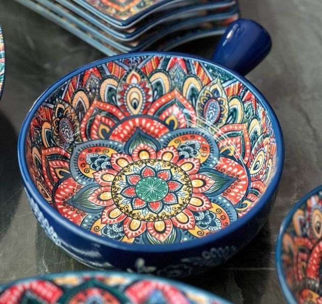 Салатница с ручкой 20,5см&times;15,5см&times;6см, 500мл Olens &laquo;Рисованная синяя&raquo;, 8030-454 8030-454 фото