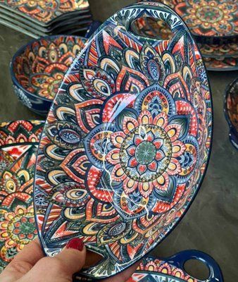 Салатница с ручками 23см&times;15см&times;7см, 500 мл Olens &laquo;Рисованная синяя&raquo;, 8030-450 8030-450 фото