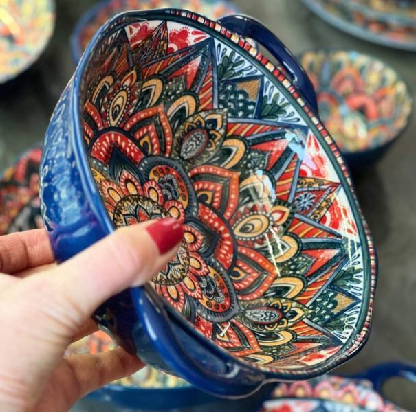 Салатник с ручками 24,5см&times;19см&times;7см, 1100мл Olens &laquo;Рисованная синяя&raquo;, 8030-455 8030-455 фото