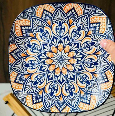 Тарелка квадратная, сине-оранжевая, 20,5см&times;2,5см, Olens &laquo;Тригорье&raquo;, 102-608-4 102-608-4 фото