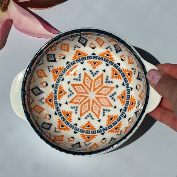 Тарілка з ручками, глибока, синій ромб, 350мл Olens "Тригір'я", 102-600-3 102-600-3 фото