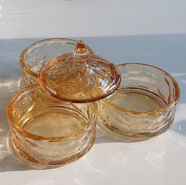 Цукерниця Olens "Живе золото", 3 яруси*400мл, бурштинова, скло, 102-141 102-141 фото