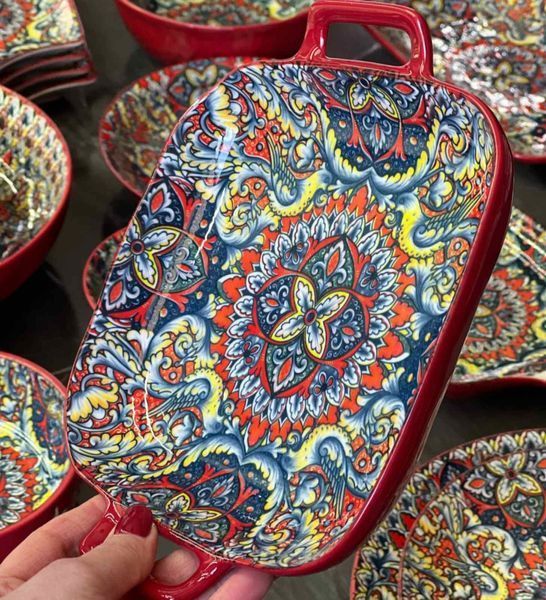 Салатница с ручками 23 см &times; 18,5 см &times; 4 см Olens &laquo;Рисованная красная&raquo;, 8030-462 8030-462 фото